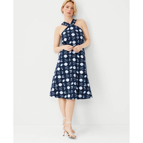 Ann Taylor Dresses & Skirts - NEW Size 0P Beach  Ann Taylor Petite Shell Tile Cotton Linen Halter Flare Dress